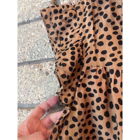 J.Crew Polka Dot Ruffle Sleeve Brown & Black Blouse Womens M - Picture 3 of 8